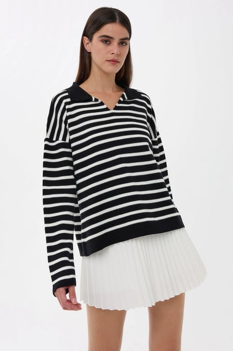 Gestreifter Strickpullover Polo-Shirt - Image 2
