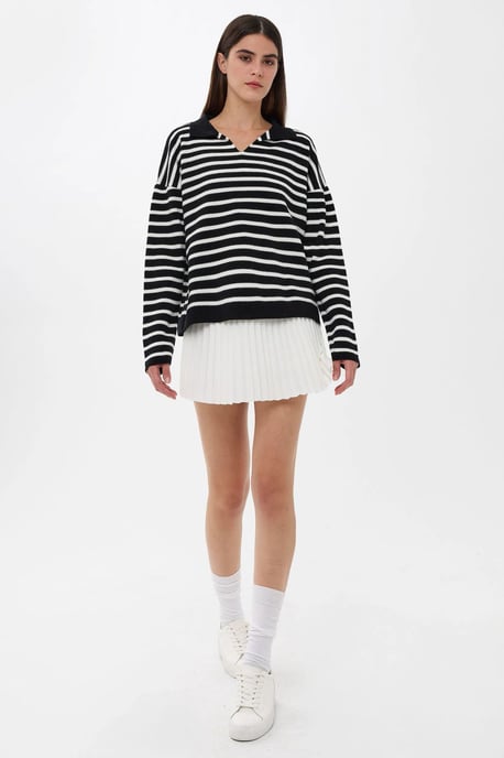 Gestreifter Strickpullover Polo-Shirt - Image 3