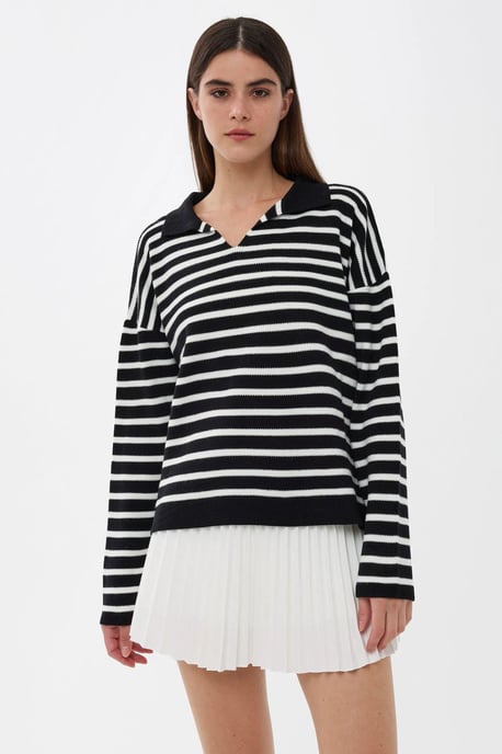 Gestreifter Strickpullover Polo-Shirt - Image 4