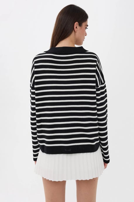 Gestreifter Strickpullover Polo-Shirt - Image 5
