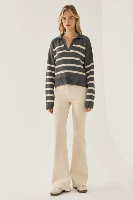 Gestreifter Polokragen-Strickpullover - Image 2