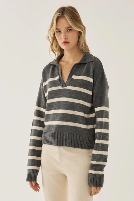 Gestreifter Polokragen-Strickpullover - Image 3