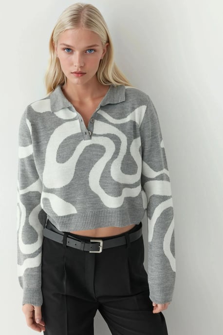 Polo-Kragen Jacquard Strickpullover - Image 1