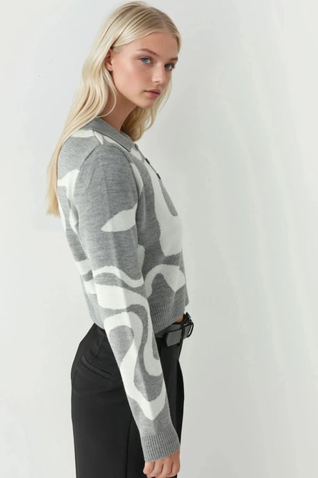 Polo-Kragen Jacquard Strickpullover - Image 2