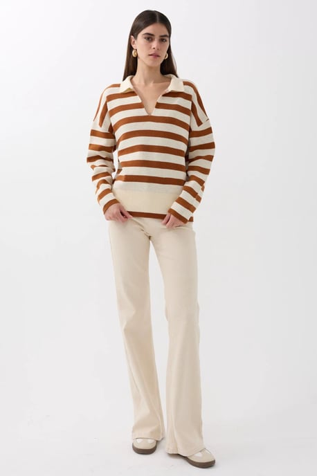 Gestreifter Polokragen-Strickpullover - Image 2