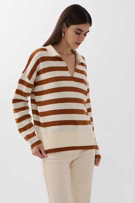 Gestreifter Polokragen-Strickpullover - Image 3