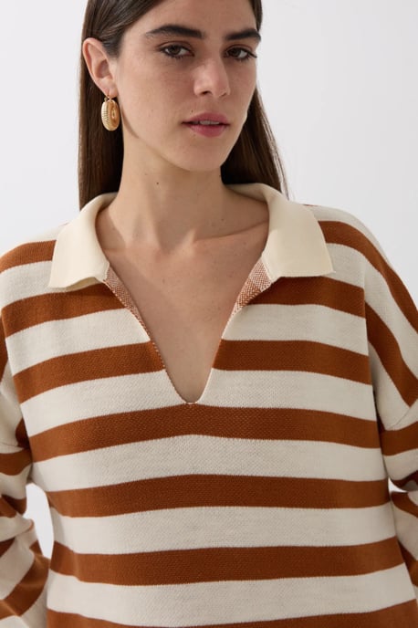 Gestreifter Polokragen-Strickpullover - Image 4