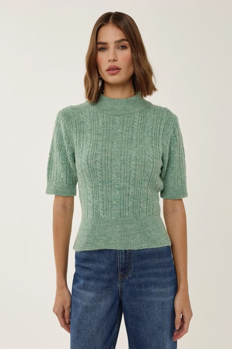 Kurze Ärmel Halb Stehkragen Haarglanz Strickpullover - Image 1