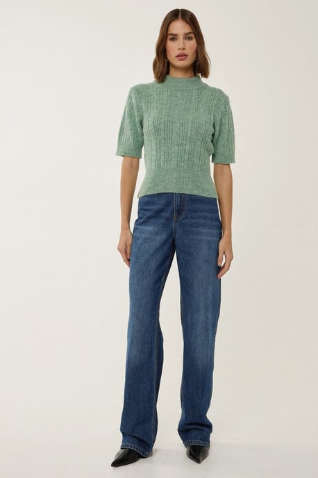 Kurze Ärmel Halb Stehkragen Haarglanz Strickpullover - Image 2