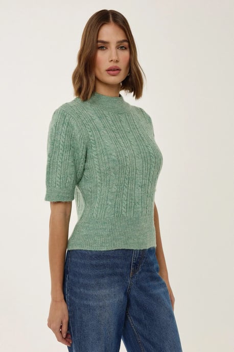 Kurze Ärmel Halb Stehkragen Haarglanz Strickpullover - Image 3