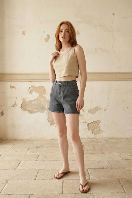 Hochgeschnittene Weite Denim-Shorts - Image 4