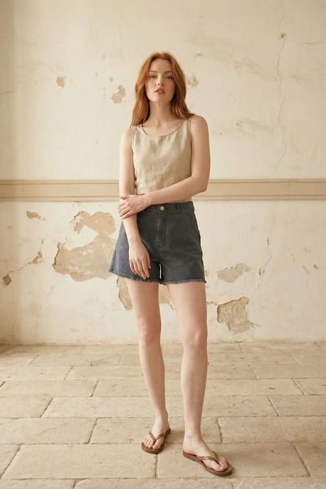 Hochgeschnittene Weite Denim-Shorts - Image 6