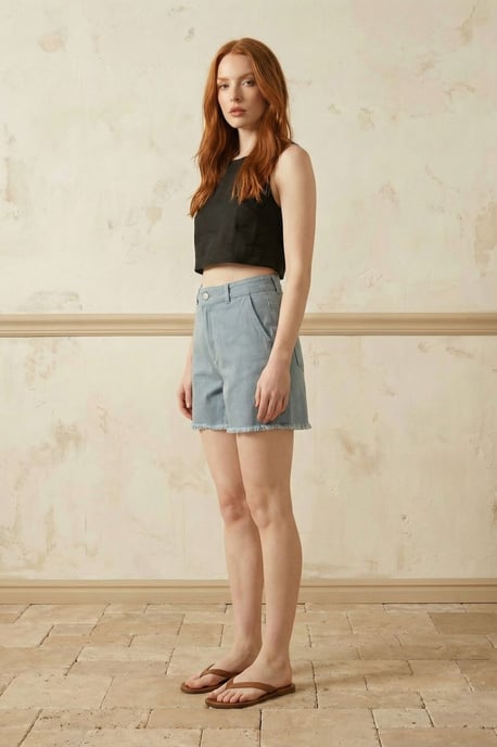 Hoch taillierte weite Jeansshorts - Image 3