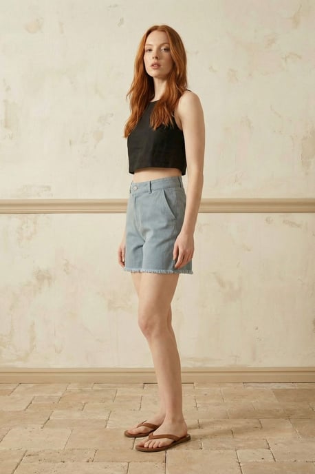 Hoch taillierte weite Jeansshorts - Image 4