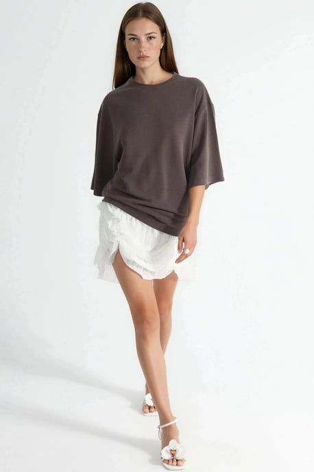 Oversized gerippte Cropped-Bluse mit Rundhalsausschnitt - Image 4