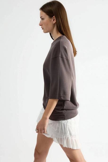 Oversized gerippte Cropped-Bluse mit Rundhalsausschnitt - Image 5