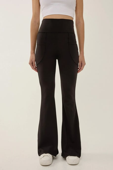 Hochtaillierte Weite Leggings mit Taschen - Image 3