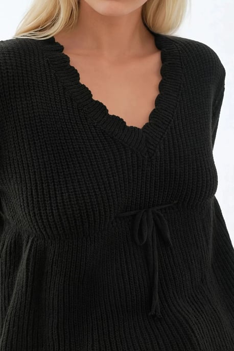Geschnittener V-Ausschnitt-Pullover mit gebundenem Detail - Image 5