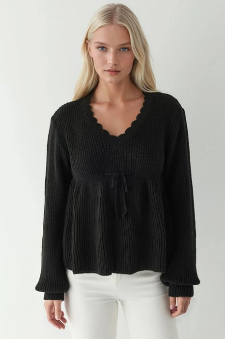 Geschnittener V-Ausschnitt-Pullover mit gebundenem Detail - Image 6