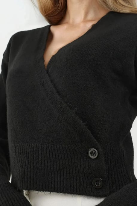 V-Ausschnitt Knöpfe Wickel-Pullover - Image 2