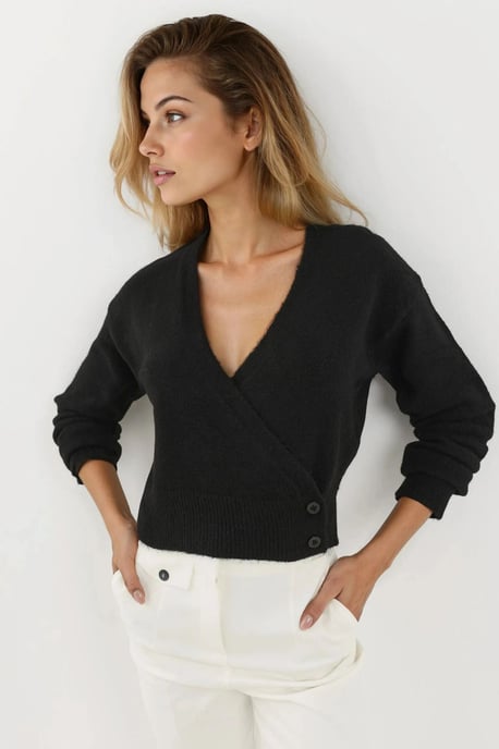 V-Ausschnitt Knöpfe Wickel-Pullover - Image 5