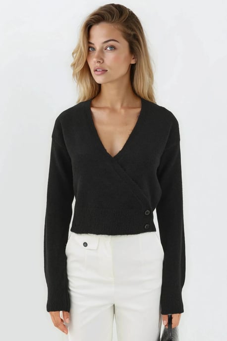 V-Ausschnitt Knöpfe Wickel-Pullover - Image 6