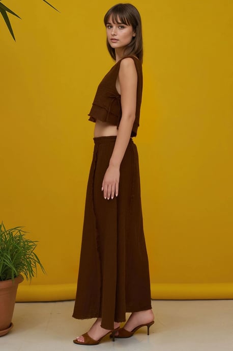 Elastischer Taillenrock mit seitlichem Bindeband-Bluse aus Musselin-Set - Image 5