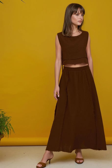 Elastischer Taillenrock mit seitlichem Bindeband-Bluse aus Musselin-Set - Image 6