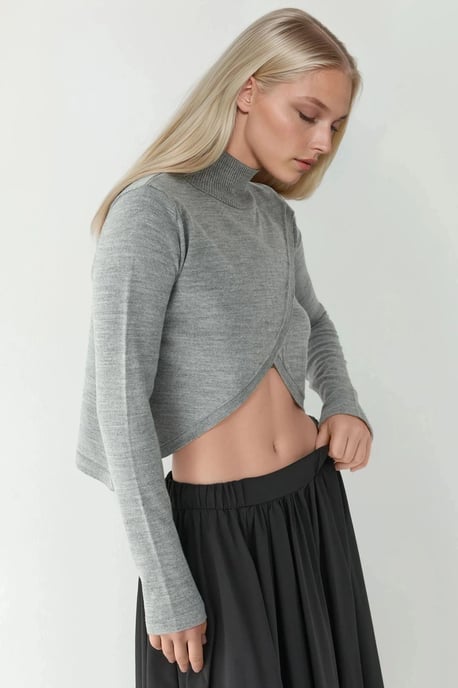 Asymmetrischer Rollkragen Strickpullover - Image 2