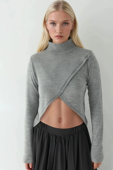 Asymmetrischer Rollkragen Strickpullover - Image 6