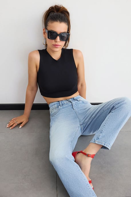 Rundhals ärmelloses Baumwoll-Camisole Top - Image 2
