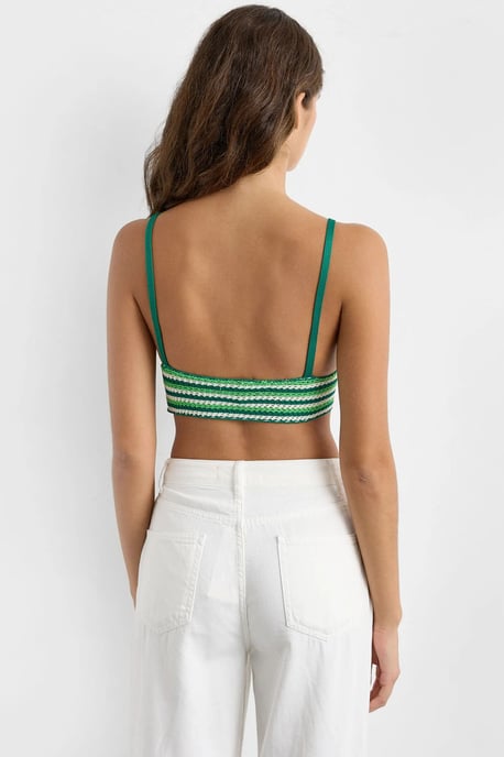 Gestreiftes V-Ausschnitt Strickcrochet-Crop-Top - Image 4