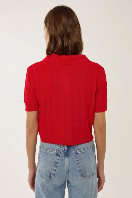 Shirtkragen Strickoberteil mit Haarzopf-Muster - Image 5