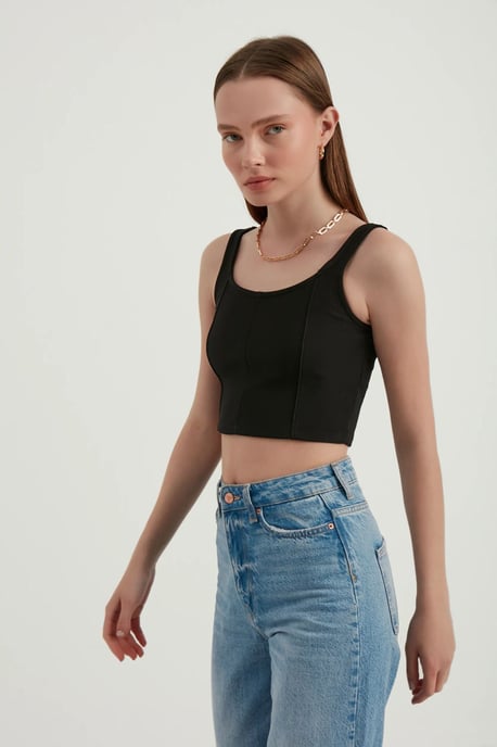 Ausschnitt-Ärmelloses Basic-Crop-Top - Image 5