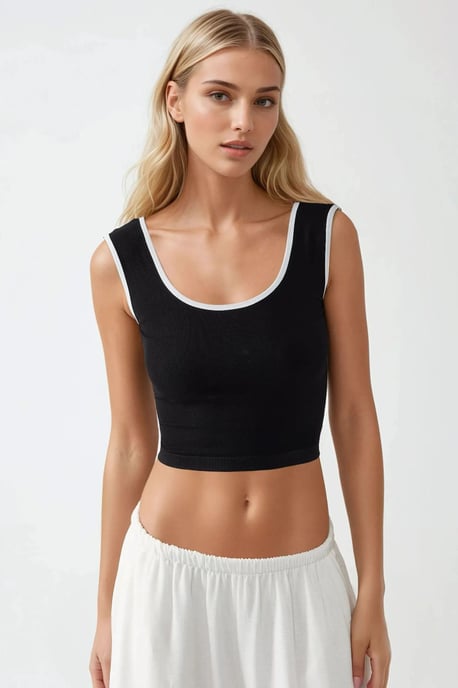 Tailliertes Rundhals-Kontrast-Tanktop - Image 3