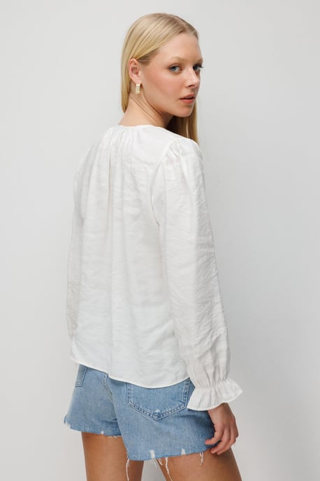 Strukturierte Knopf-Up Rundhalsbluse - Image 6