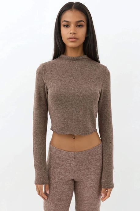 Weiche, strukturierte halb-hohe Kragen-Crop-Bluse - Image 5
