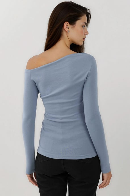 Asymmetrischer Kragen Slim Fit Langarmtop - Image 2