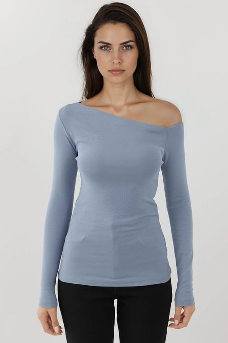 Asymmetrischer Kragen Slim Fit Langarmtop - Image 6