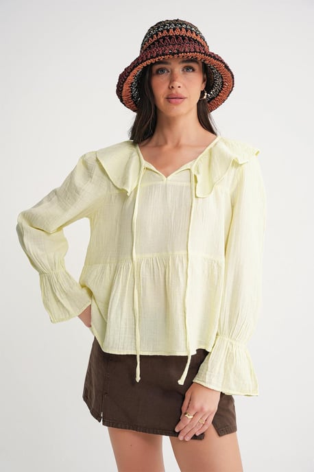 Volantkragenbluse mit Bindegurt - Image 3