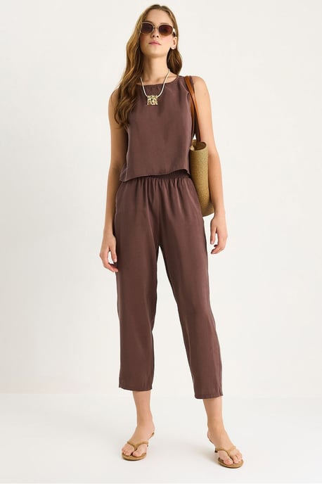Ärmelloses Crew-Neck-Bluse und Karottenhose Set - Image 1