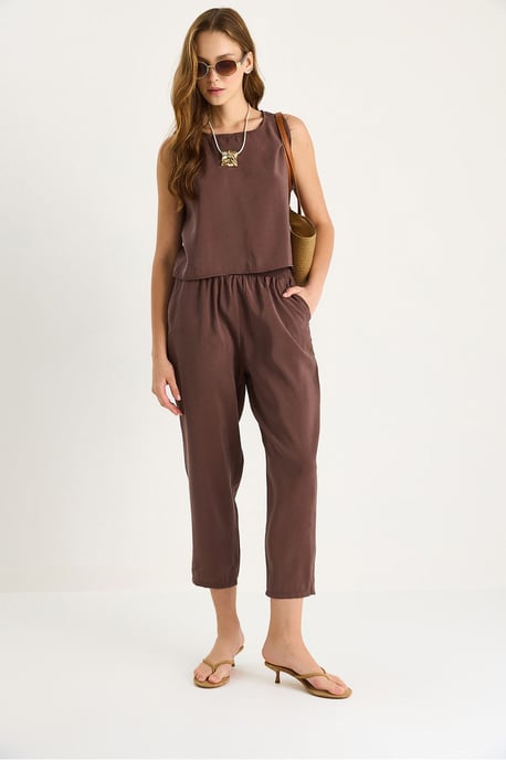 Ärmelloses Crew-Neck-Bluse und Karottenhose Set - Image 2