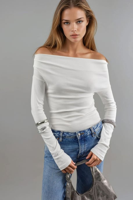 Bootsausschnitt Enganliegende Bluse - Image 1