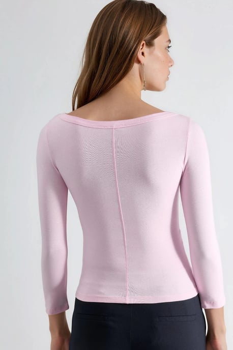 Langärmlige Bluse mit geripptem Rundhalsausschnitt - Image 3
