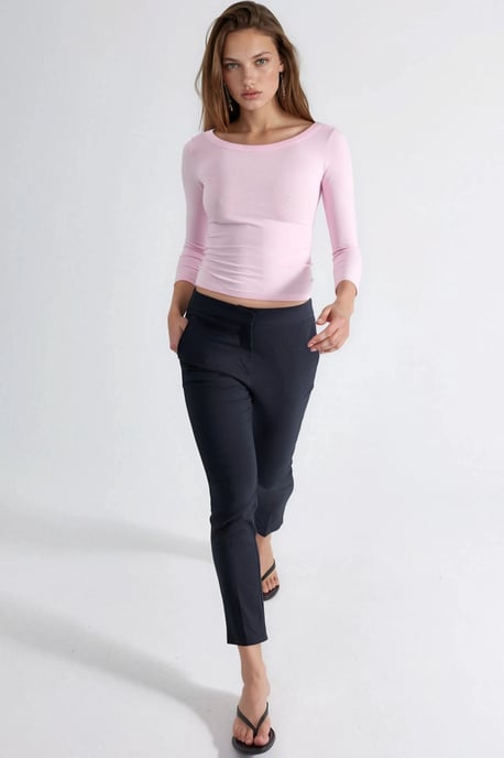 Langärmlige Bluse mit geripptem Rundhalsausschnitt - Image 4
