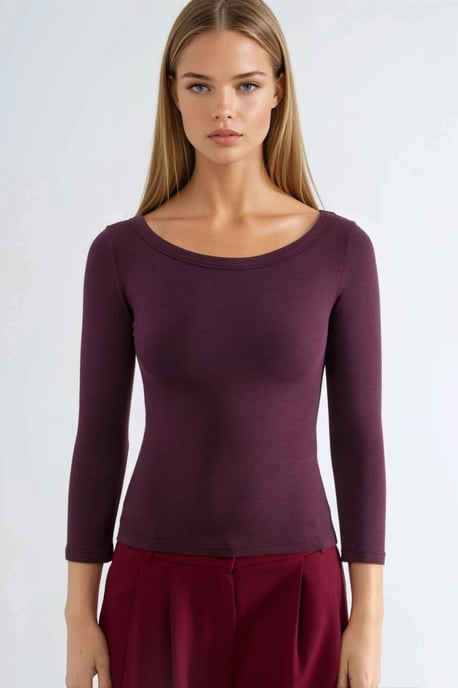 Rippstrickbluse mit Rundhalsausschnitt und langen Ärmeln - Image 6