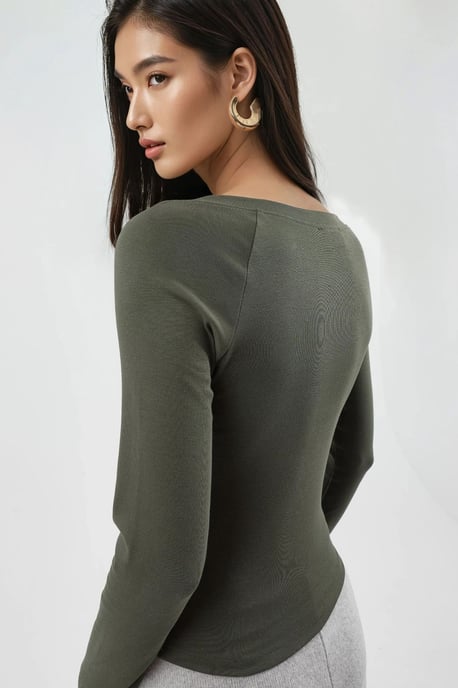 V-Ausschnitt Langarmfigurbetonte Bluse - Image 3