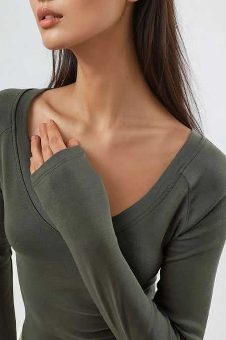 V-Ausschnitt Langarmfigurbetonte Bluse - Image 6