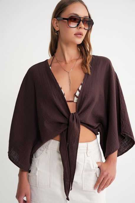 Strukturierte V-Ausschnitt Bolero Bluse - Image 2