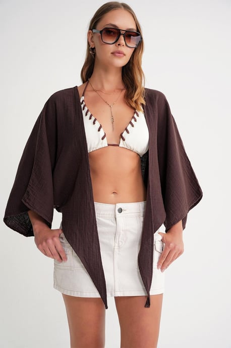 Strukturierte V-Ausschnitt Bolero Bluse - Image 4